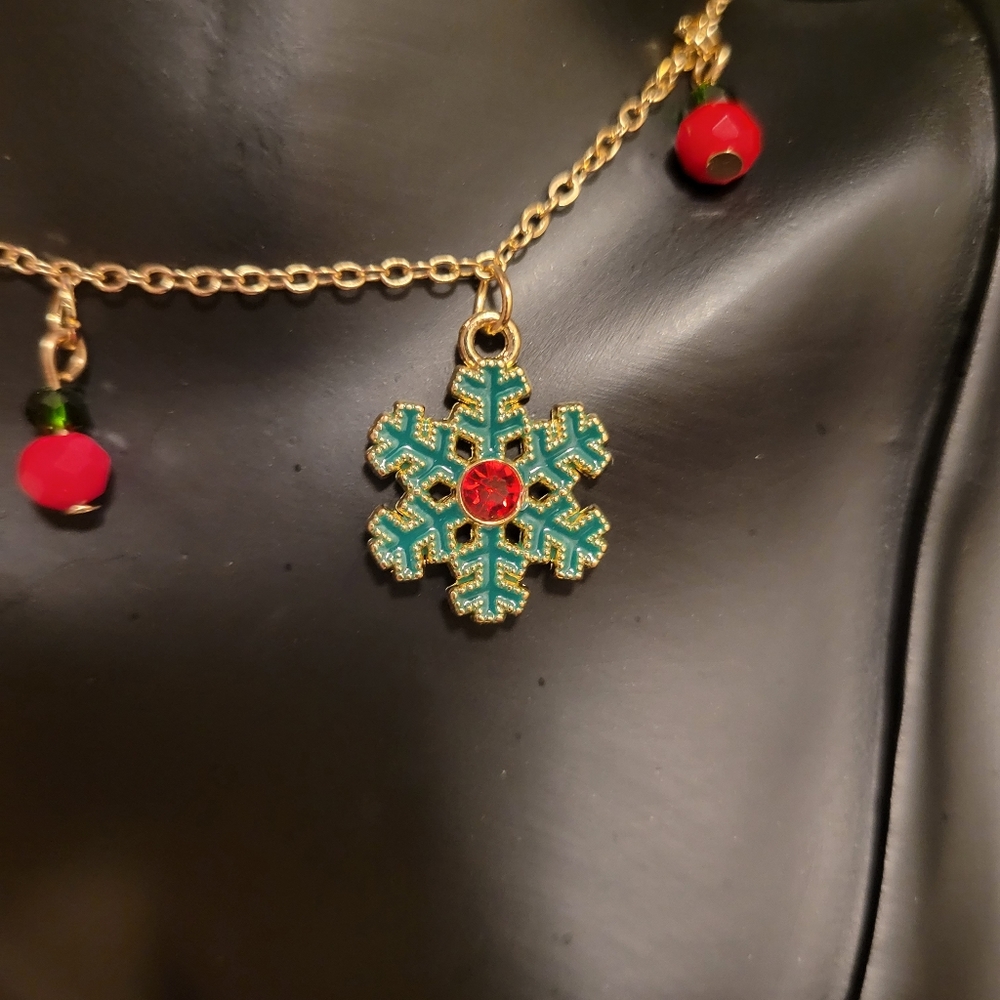 2/$20 X-Mas Snowflake & Bells Dangle Necklace - Picture 3 of 5
